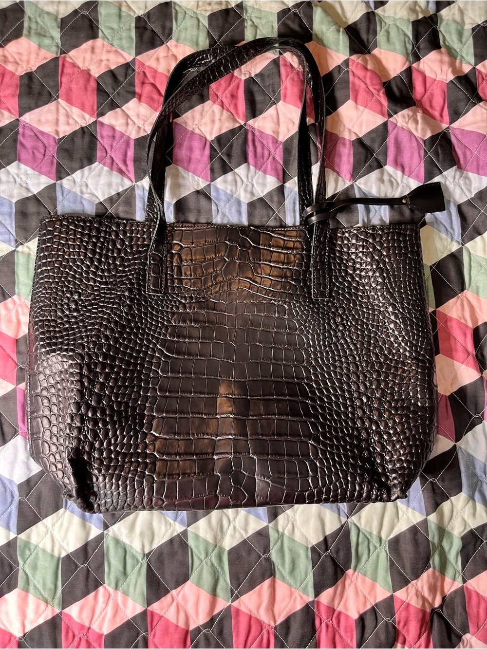 Mark & Graham Elisabetta Croc Embossed
Leather Tote Bag Made In Italy Black